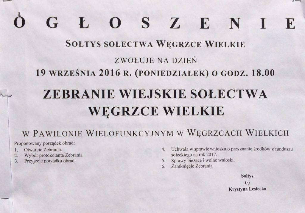 zebranie sołectwa węgrzce wielkie